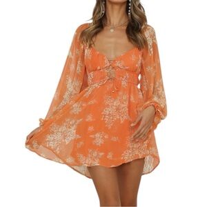 Hello Molly Hidden Kisses Orange Floral Mini Dress Size 6